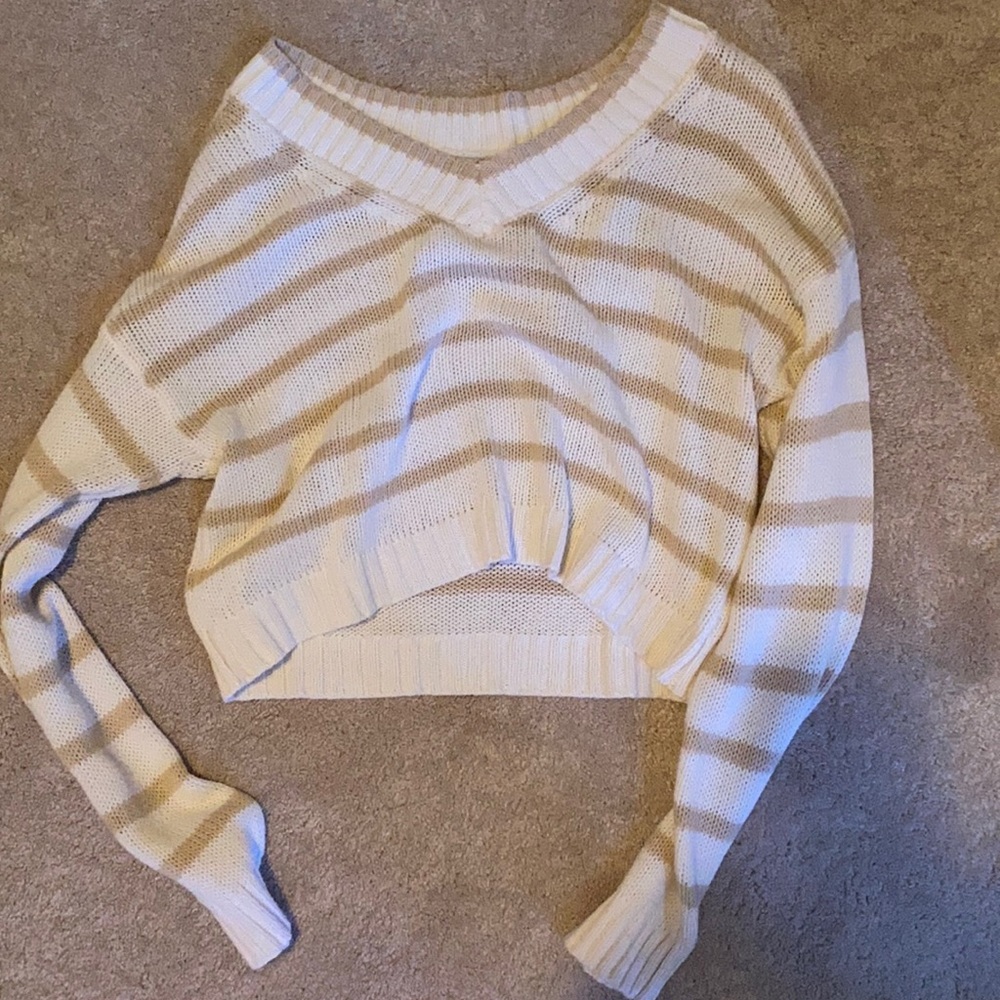 white with yellow strips sweater
